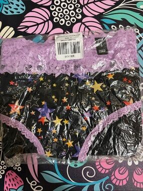 torrid Black Star Print Hipster Panty with Lavender Lace